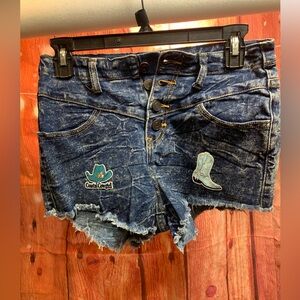 Denim Blue Women's Shorts with Western Patches Upcycled